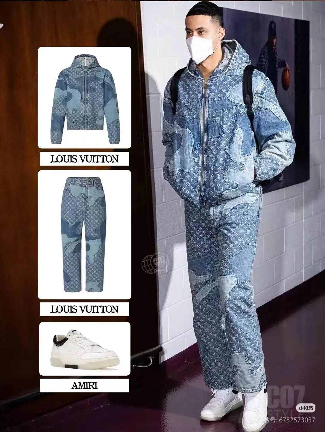 Louis Vuitton/Louis Vuitton love leather brand old flower jacquard jeans